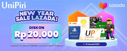 Promo Diskon hingga Rp 20.000 Voucher Games & Voucher UniPin di New Year Sale Lazada